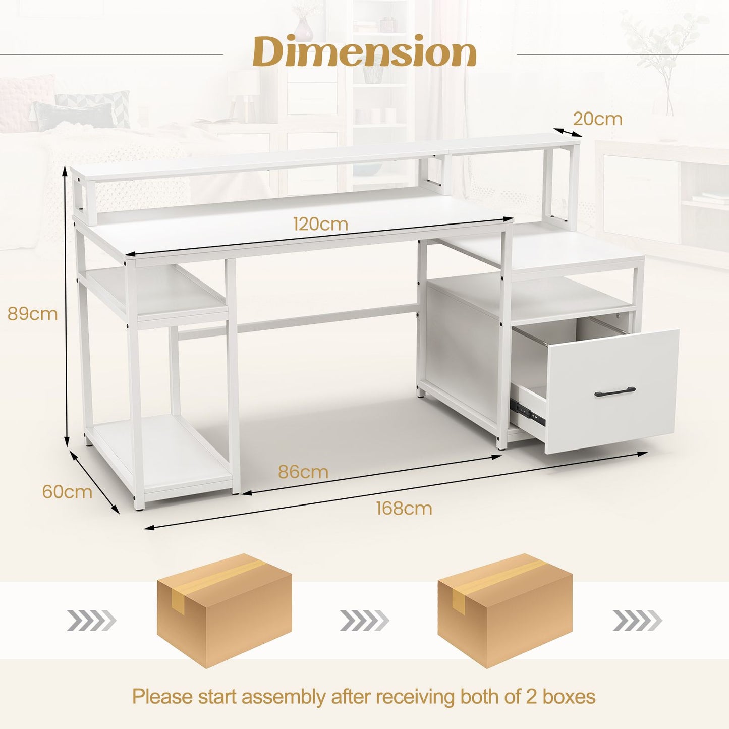 168 CM Home Office Computer Desk Modern Writing Desk with Monitor Stand