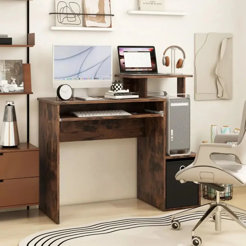 Space-Saving Computer Desk 100×40cm | Shelf, Drawer & Keyboard Tray - Ergo Heights