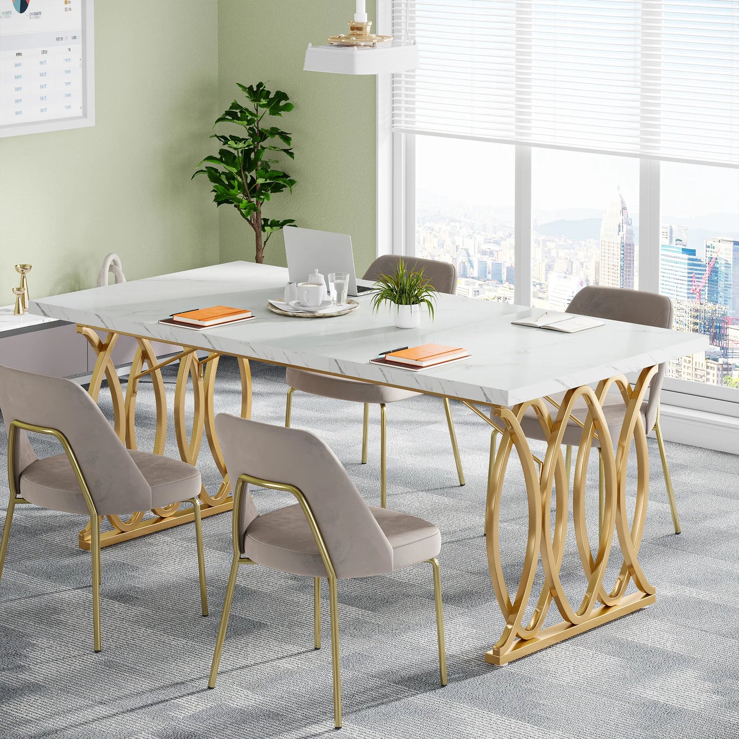 Executive Desk, 63" W Large Computer Desk, Modern Office Desk Conference Table Meeting Room Table, Business Furniture