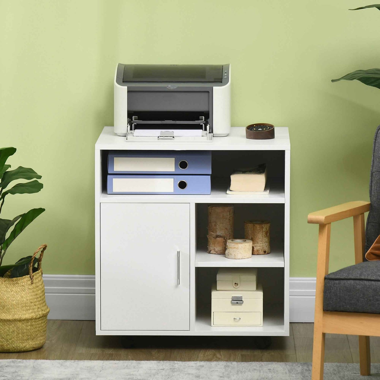 Multi-Storage Printer Unit Office Organisation 5 Compartments Wheels - Ergo Heights