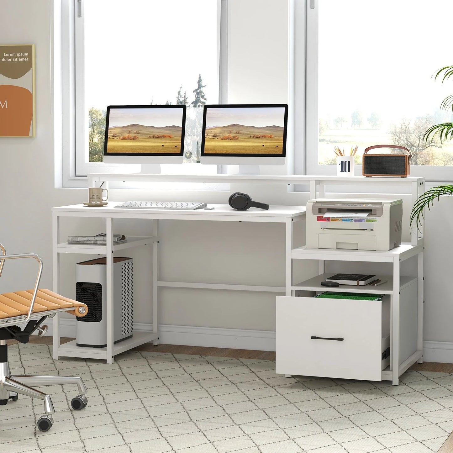 168 CM Home Office Computer Desk Modern Writing Desk with Monitor Stand