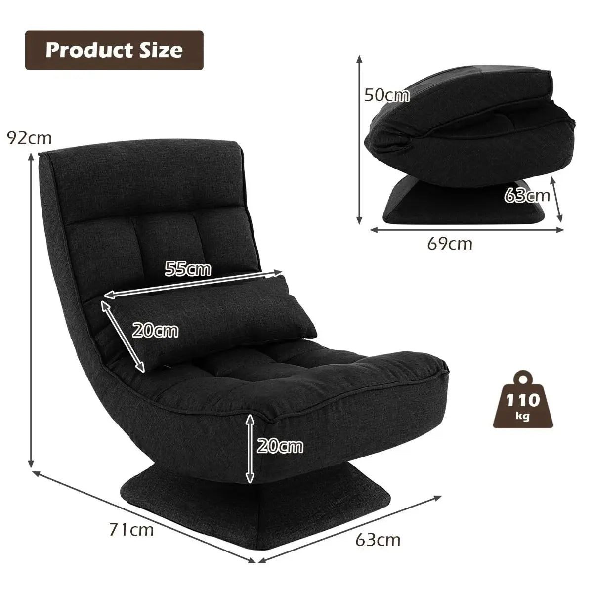 4-Position Adjustable Floor Chair with Swivel Base