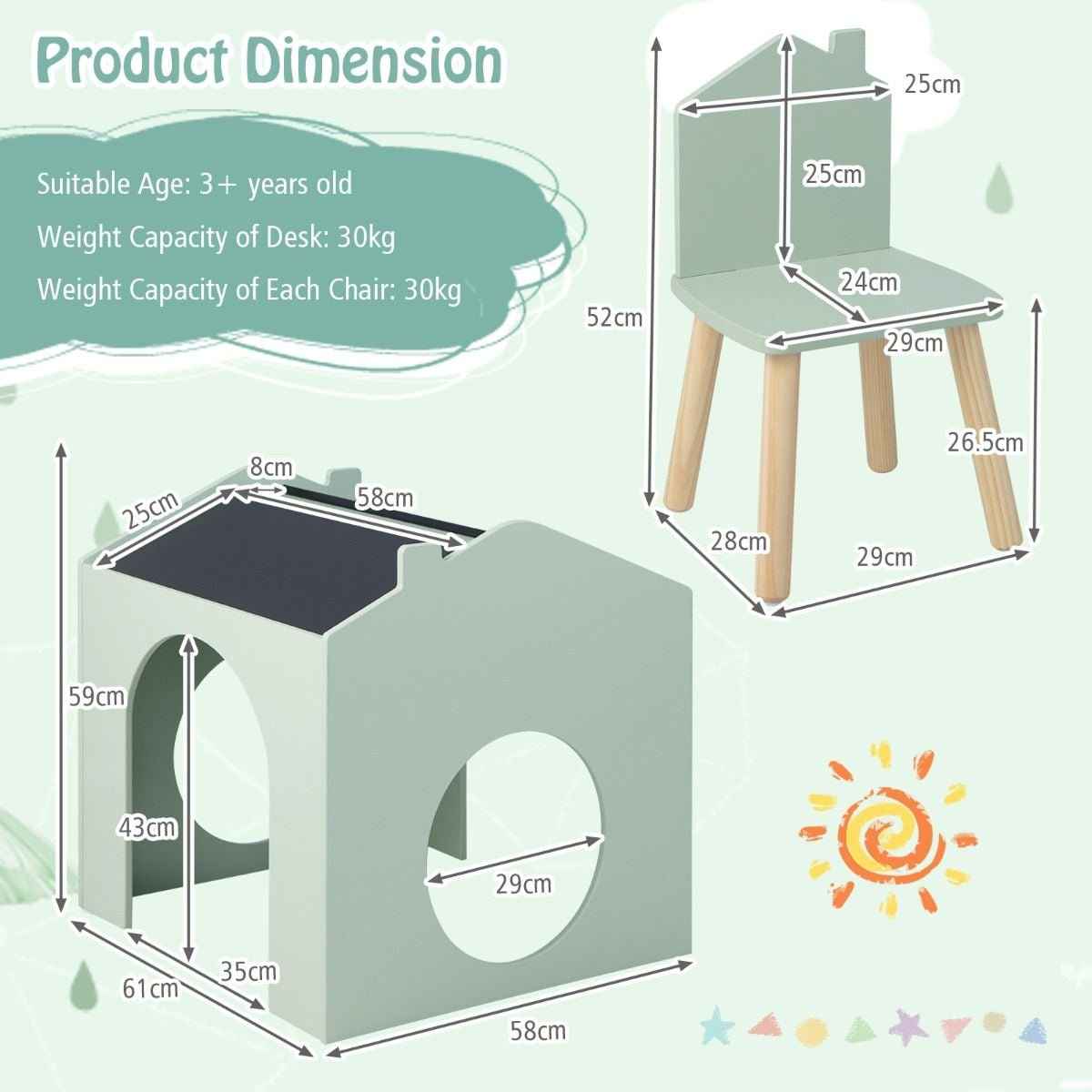 Ergo Heights Children's Chalkboard Table Set with Chairs - Ergo Heights