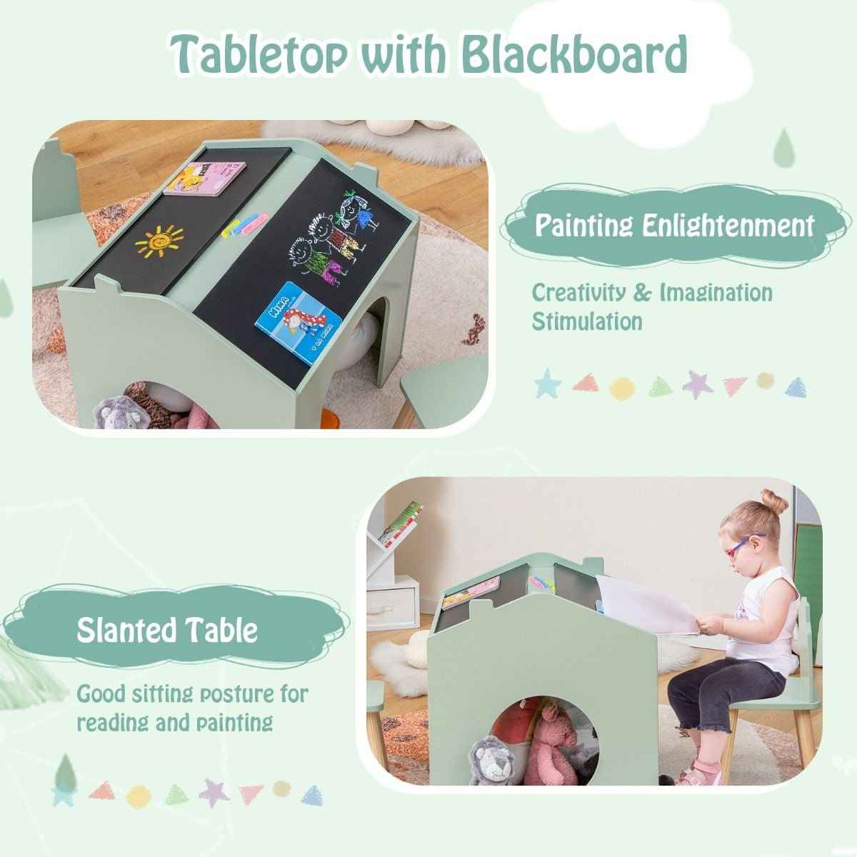 Ergo Heights Children's Chalkboard Table Set with Chairs - Ergo Heights