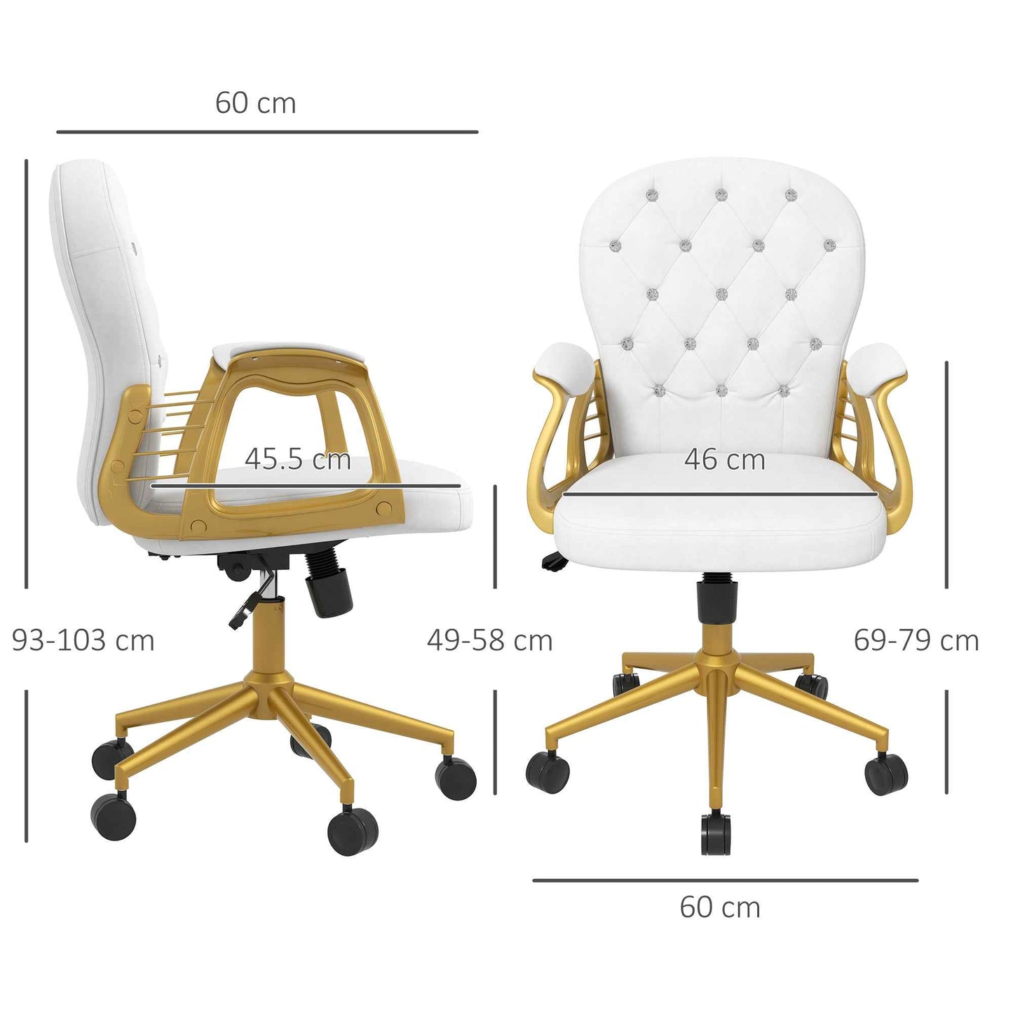Ergo Heights Diamante Swivel Office Chair White Gold - Ergo Heights