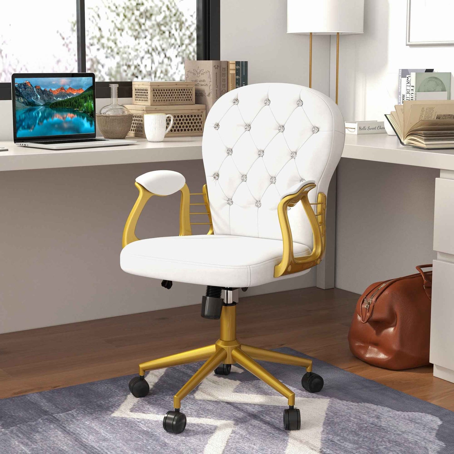 Ergo Heights Diamante Swivel Office Chair White Gold - Ergo Heights