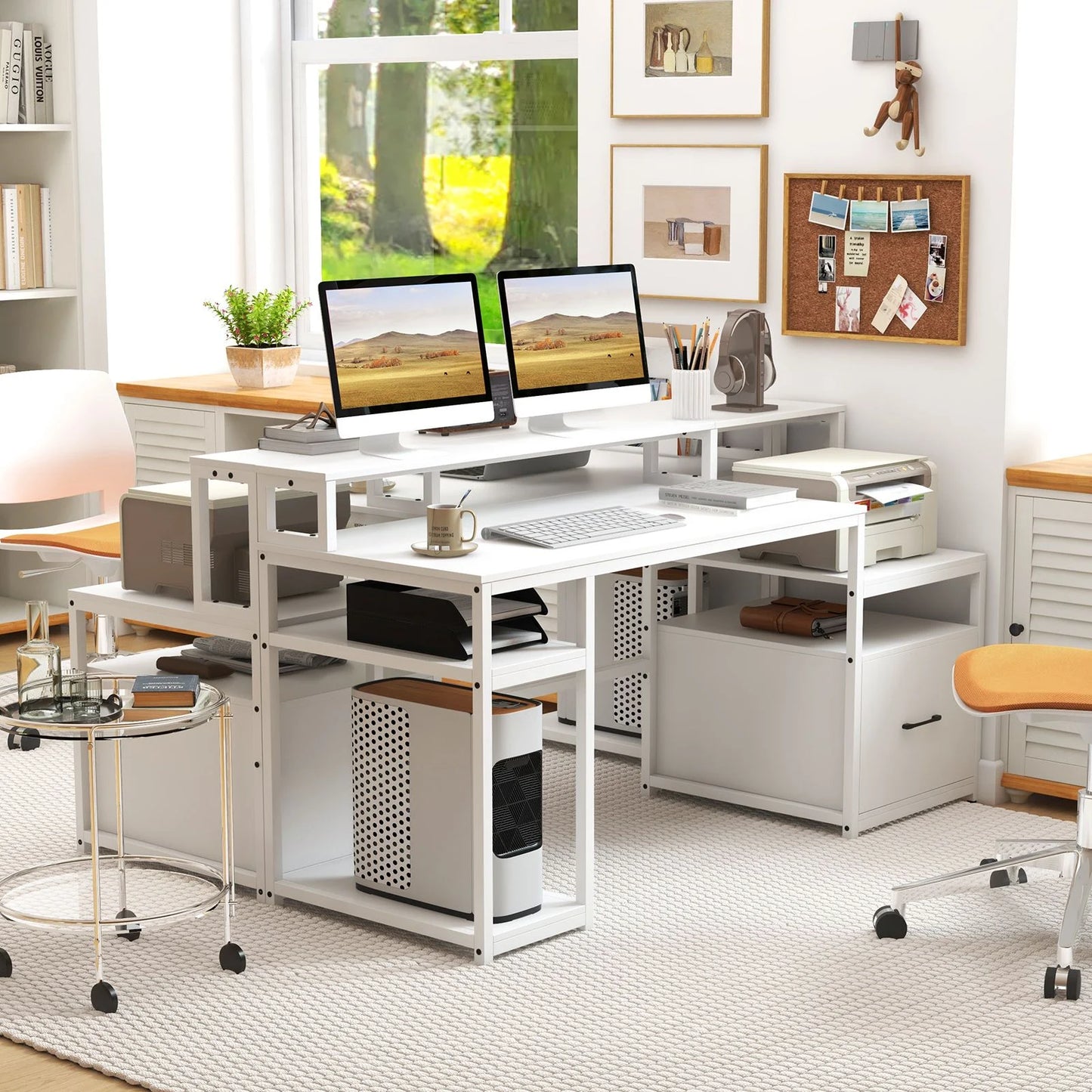 168 CM Home Office Computer Desk Modern Writing Desk with Monitor Stand