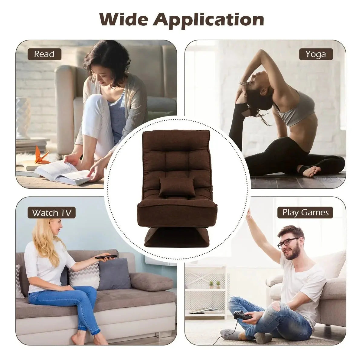 4-Position Adjustable Floor Chair with Swivel Base