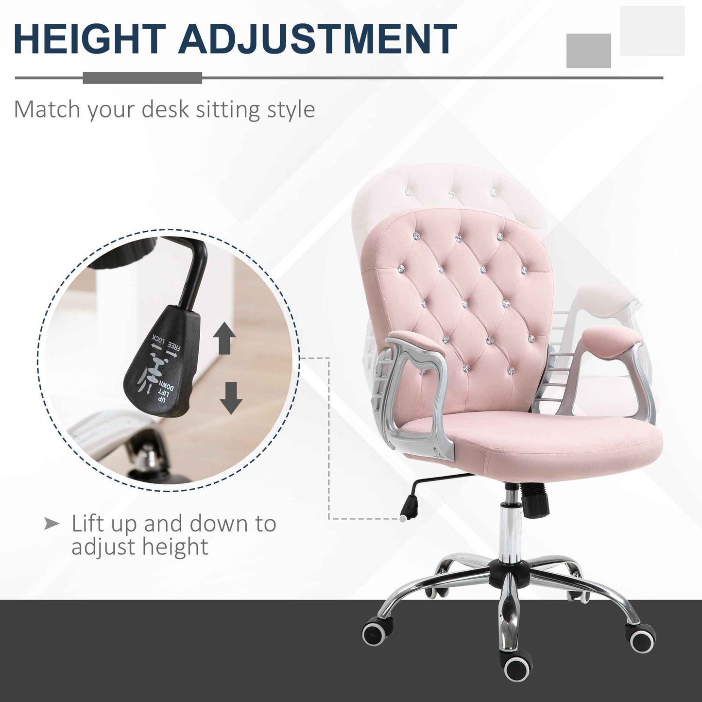 Ergo Heights Diamante Swivel Office Chair White Gold - Ergo Heights