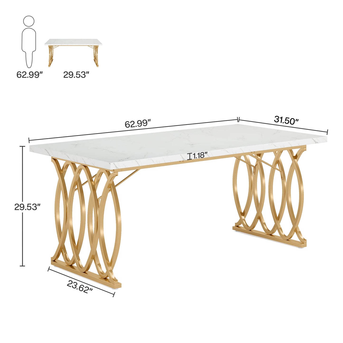 Executive Desk, 63" W Large Computer Desk, Modern Office Desk Conference Table Meeting Room Table, Business Furniture