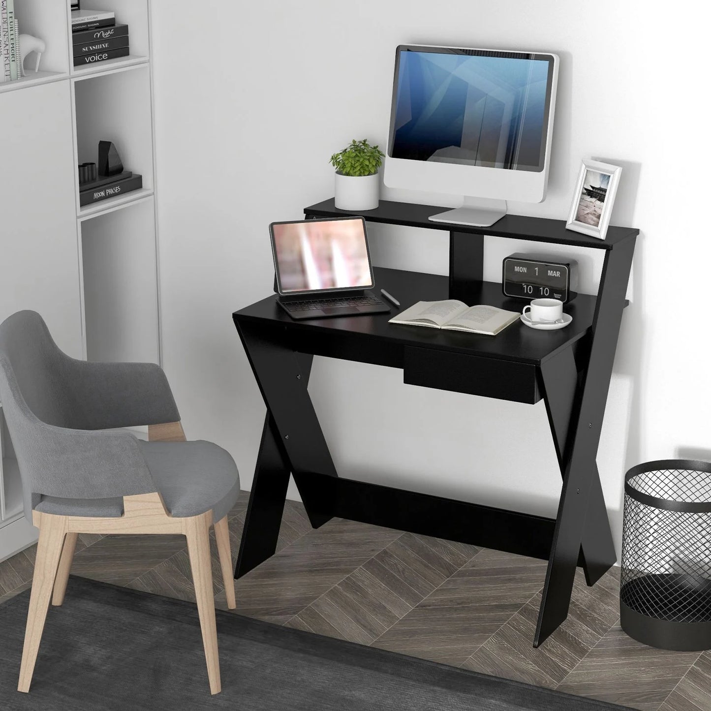 Computer Desk with Storage Drawer and Monitor Stand Riser