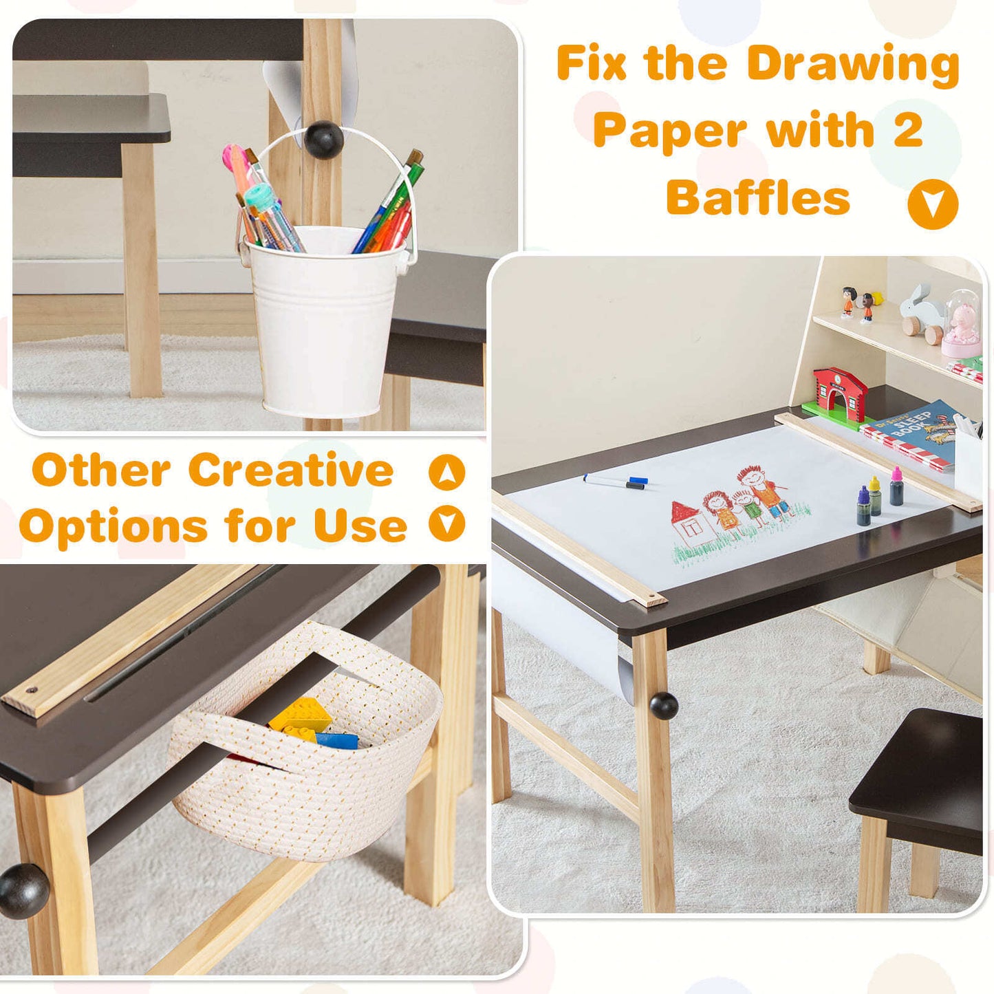 Kids Table & Chair Set Children Wooden Toddler Drawing Art Desk-Coffee