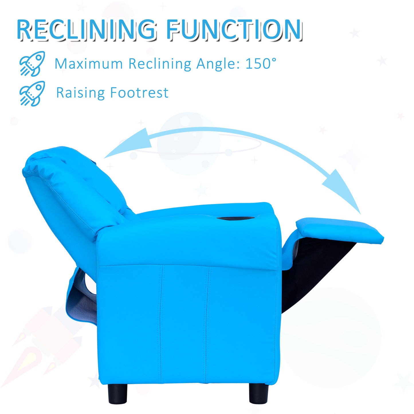 Kids Recliner Armchair Games Chair Sofa Childrens Seat in PU Leather Pink Blue