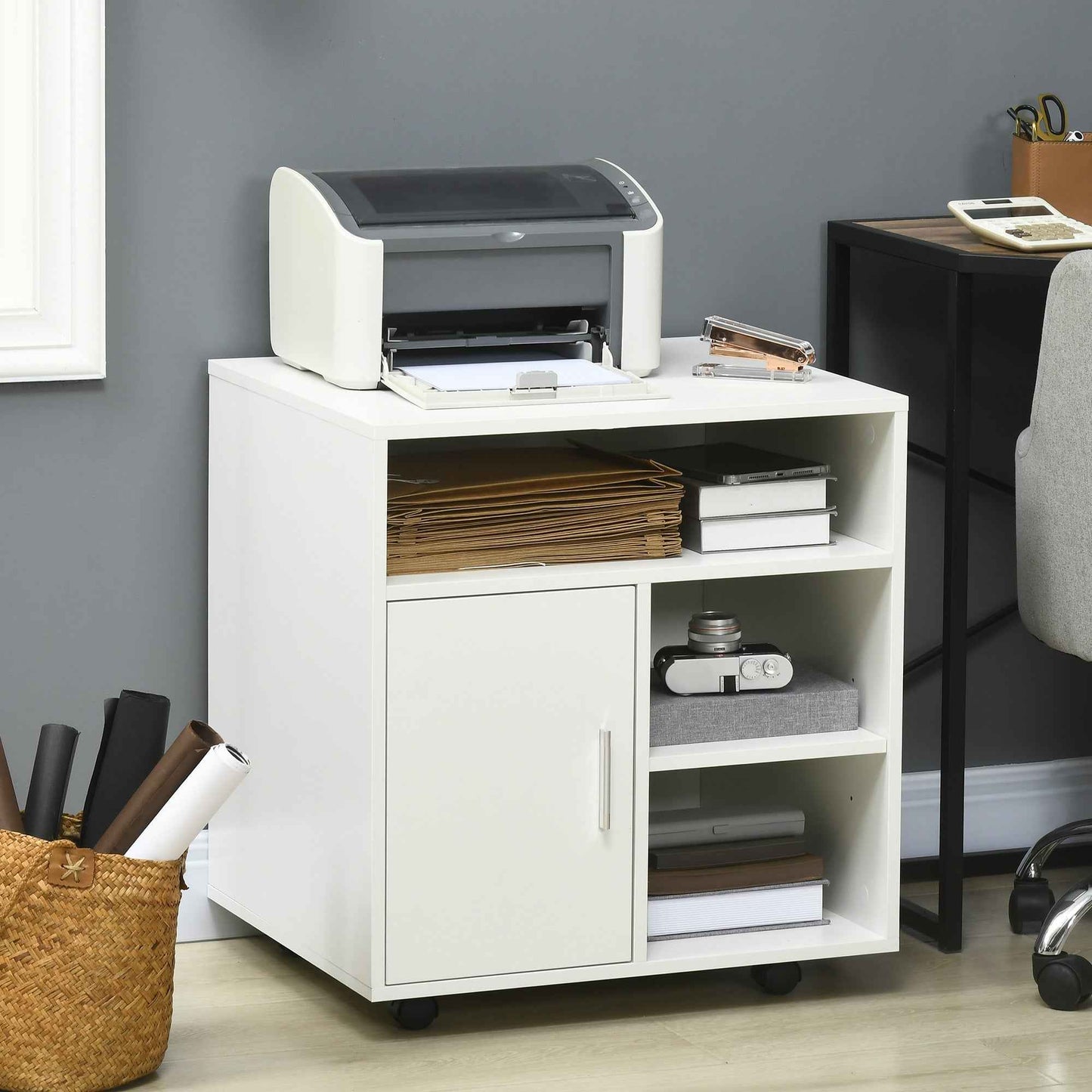 Multi-Storage Printer Unit Office Organisation 5 Compartments Wheels - Ergo Heights