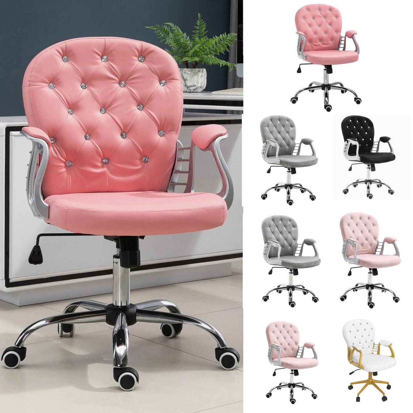 Ergo Heights Diamante Swivel Office Chair White Gold - Ergo Heights