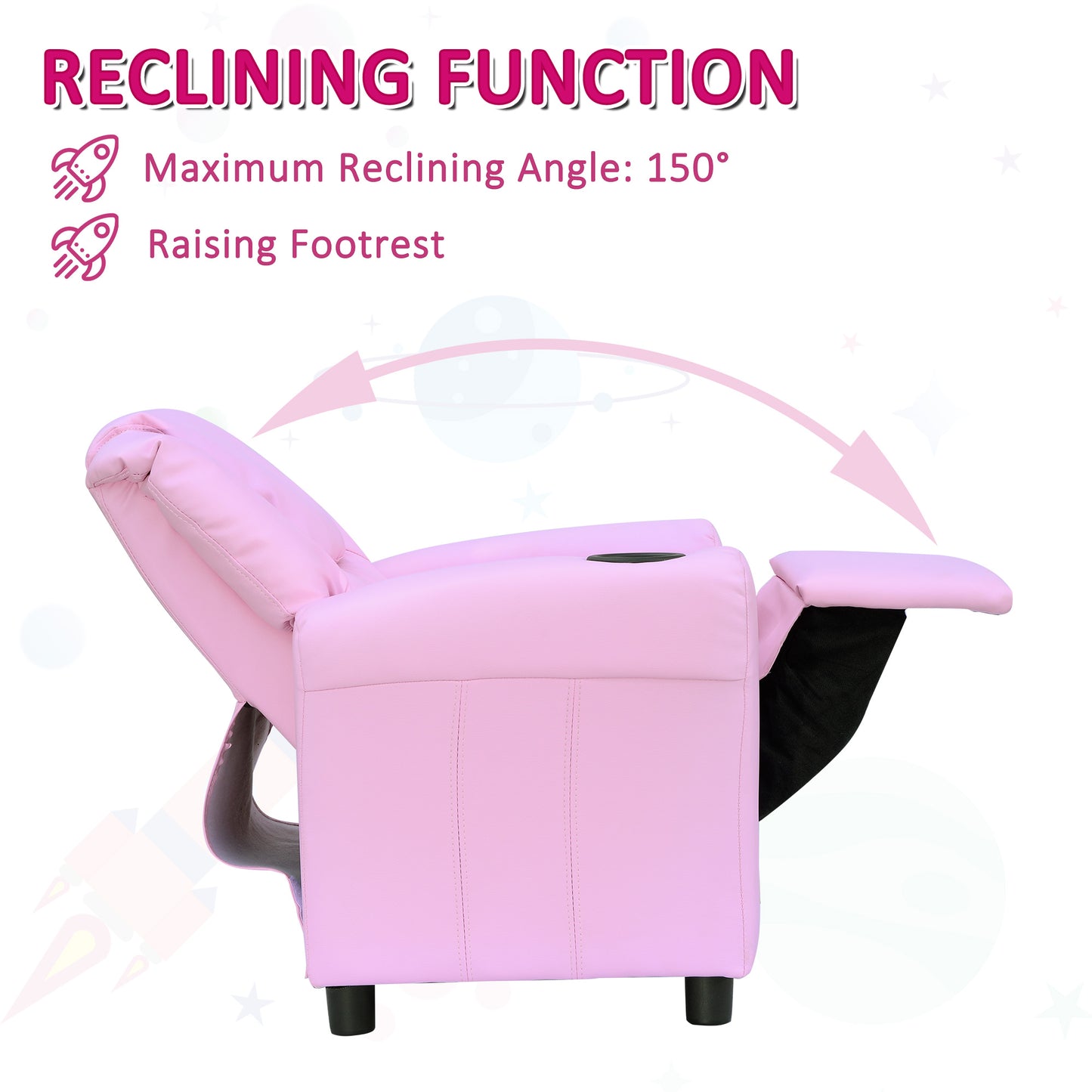 Kids Recliner Armchair Games Chair Sofa Childrens Seat in PU Leather Pink Blue
