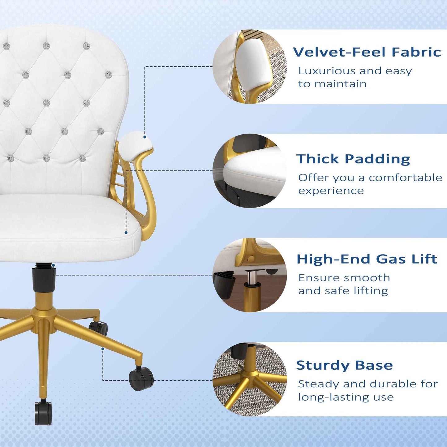 Ergo Heights Diamante Swivel Office Chair White Gold - Ergo Heights