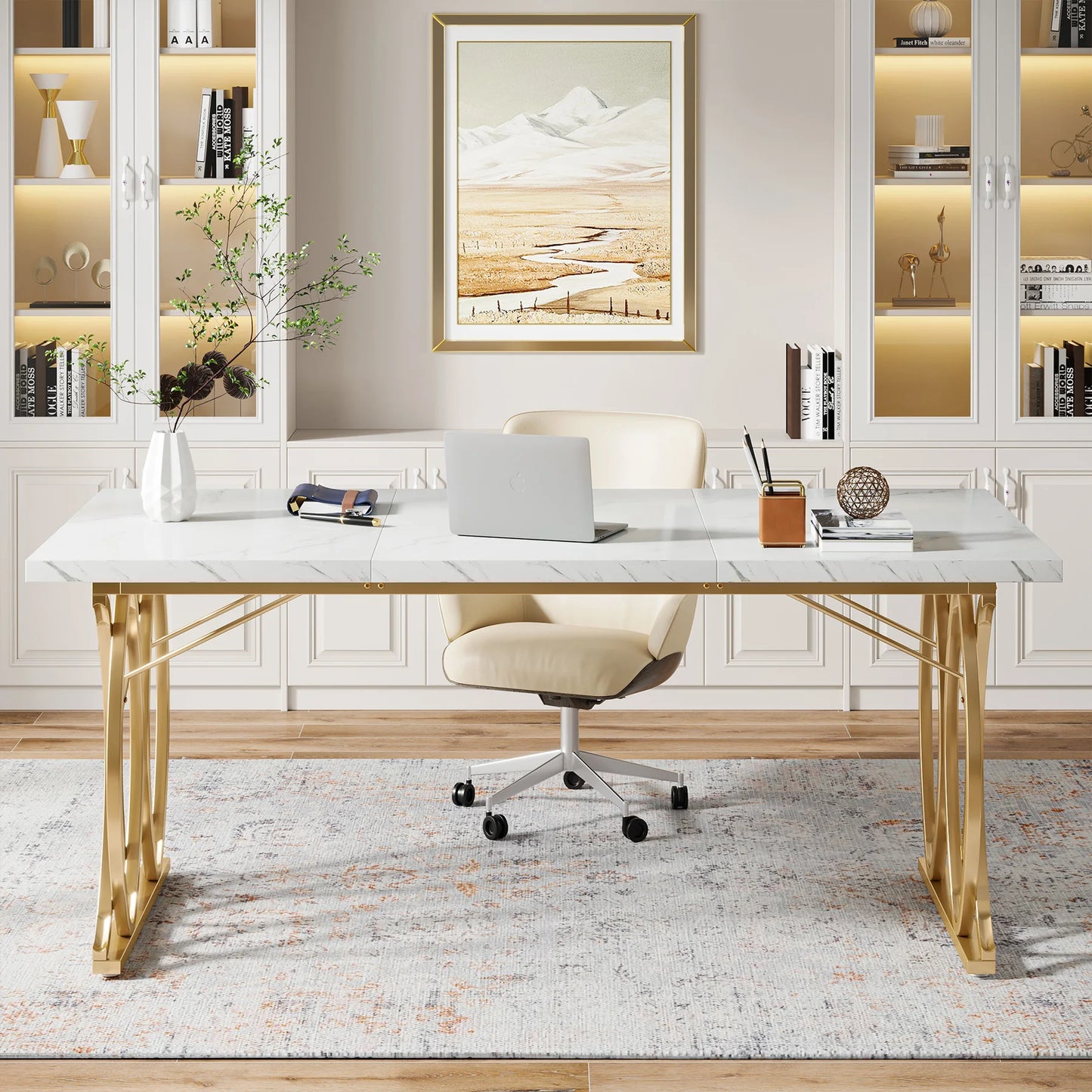 Executive Desk, 63" W Large Computer Desk, Modern Office Desk Conference Table Meeting Room Table, Business Furniture