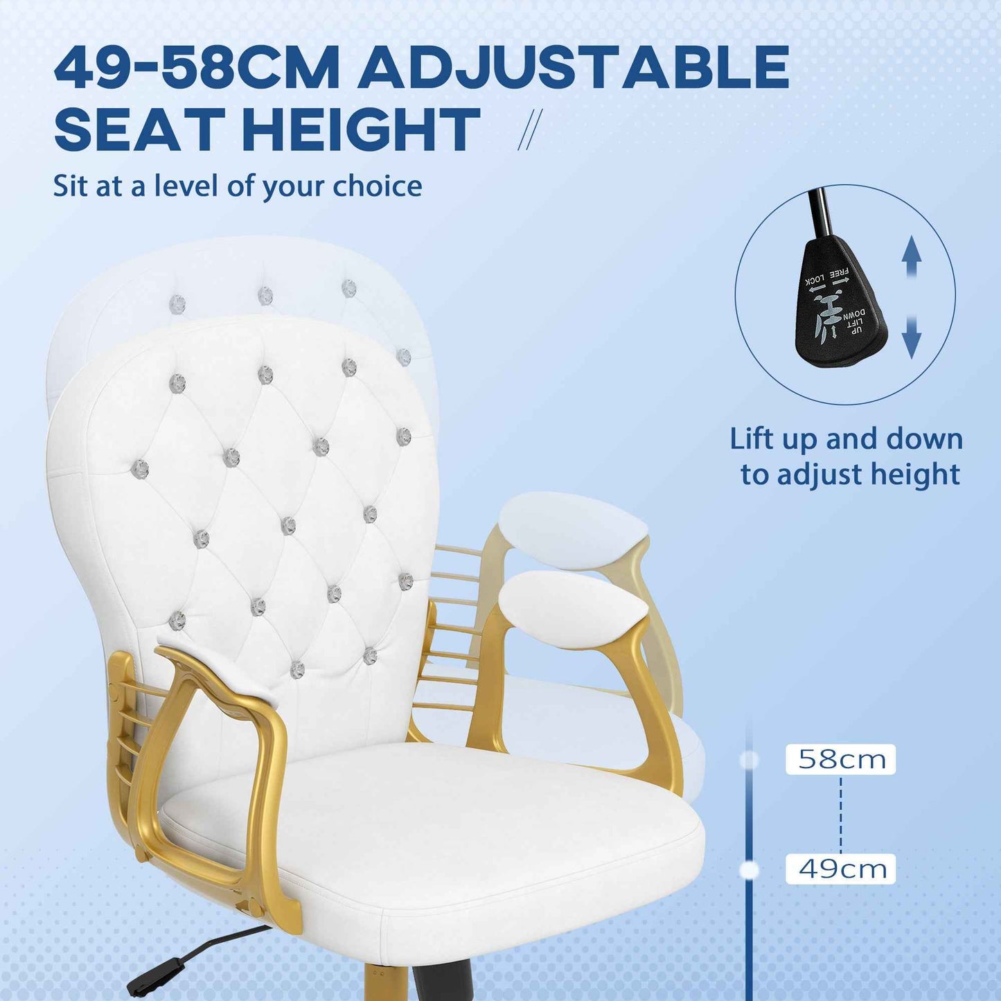 Ergo Heights Diamante Swivel Office Chair White Gold - Ergo Heights