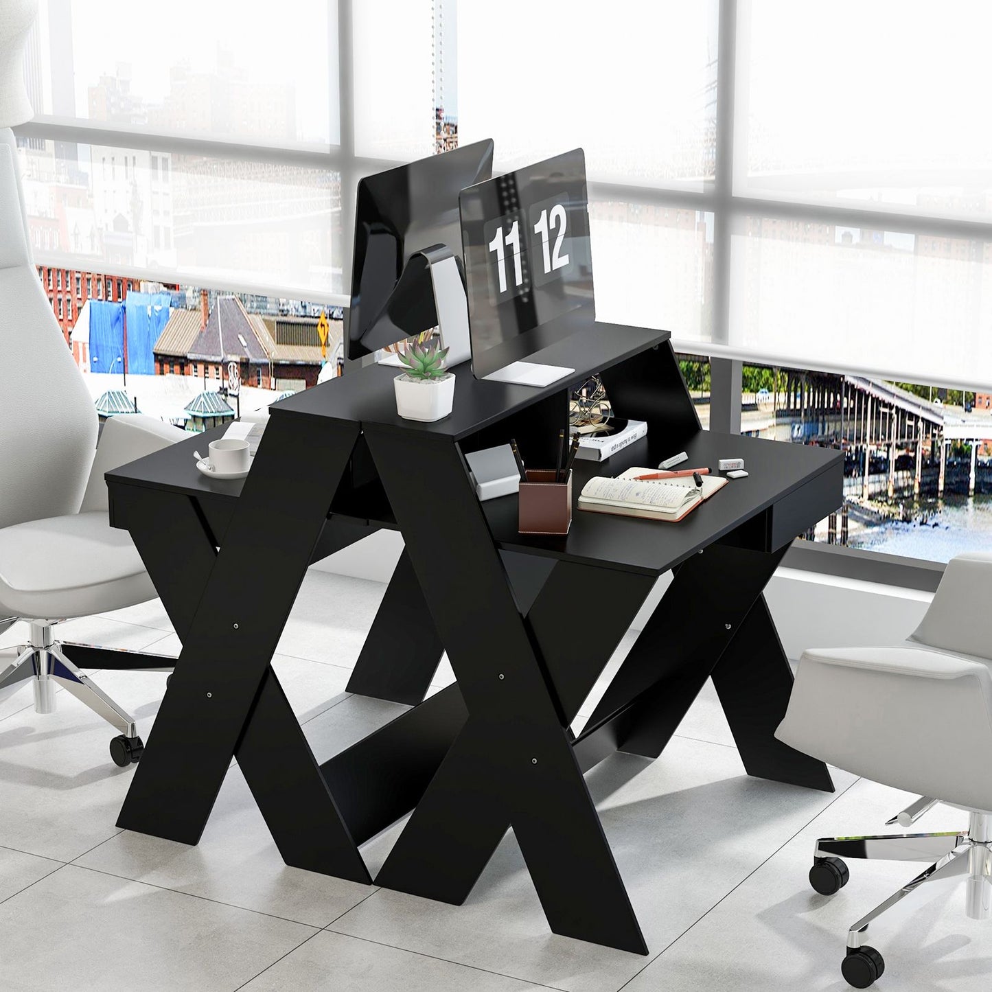 Computer Desk with Storage Drawer and Monitor Stand Riser