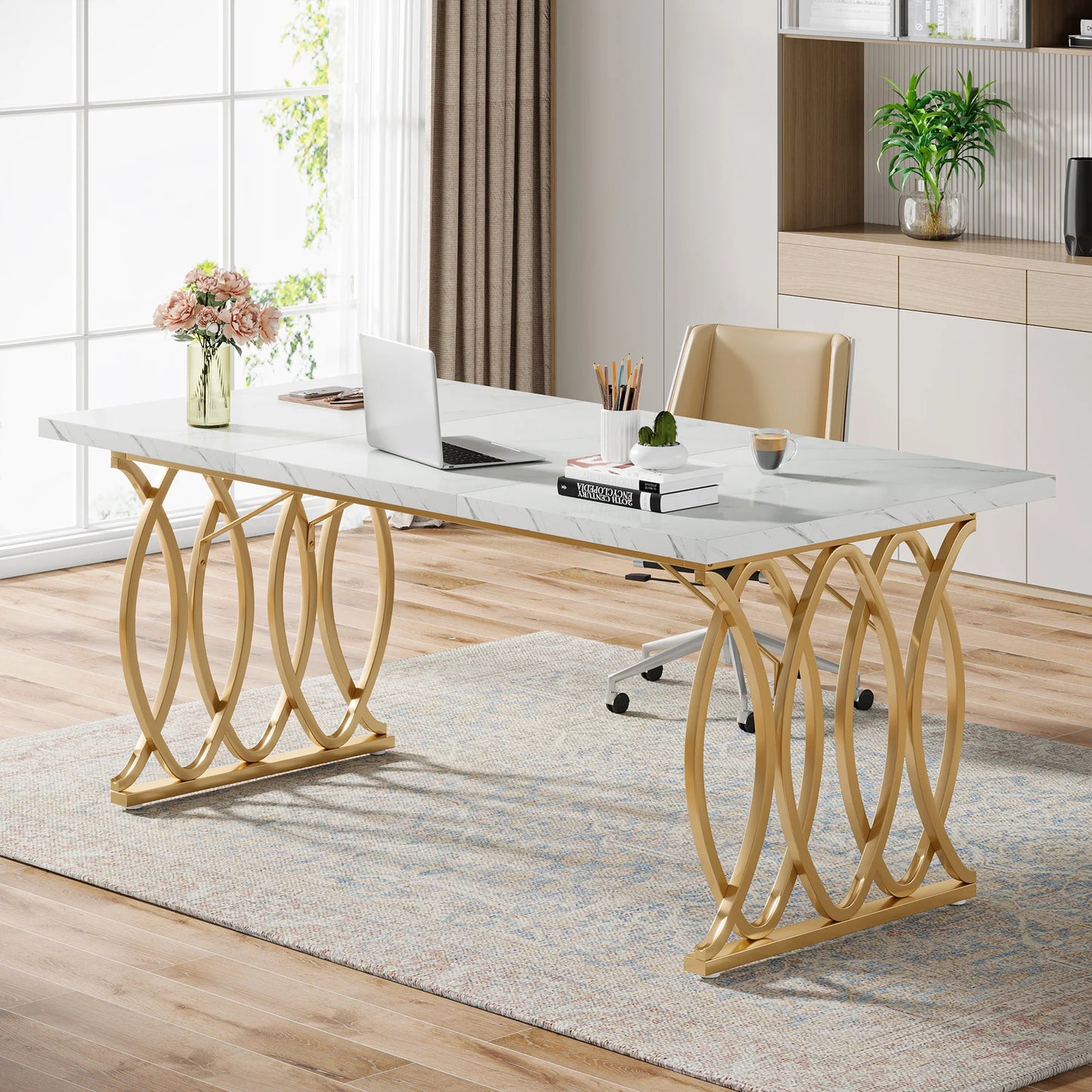 Executive Desk, 63" W Large Computer Desk, Modern Office Desk Conference Table Meeting Room Table, Business Furniture