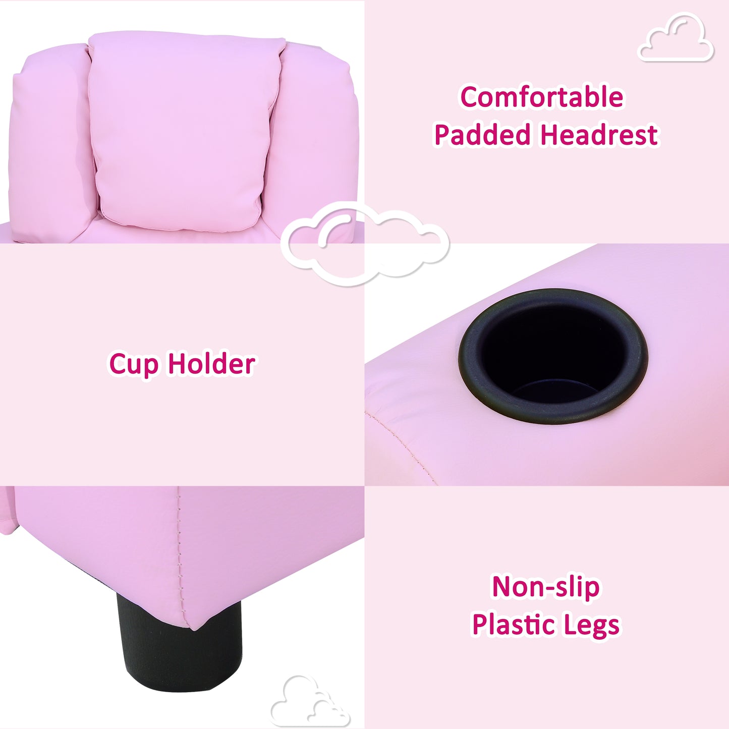 Kids Recliner Armchair Games Chair Sofa Childrens Seat in PU Leather Pink Blue