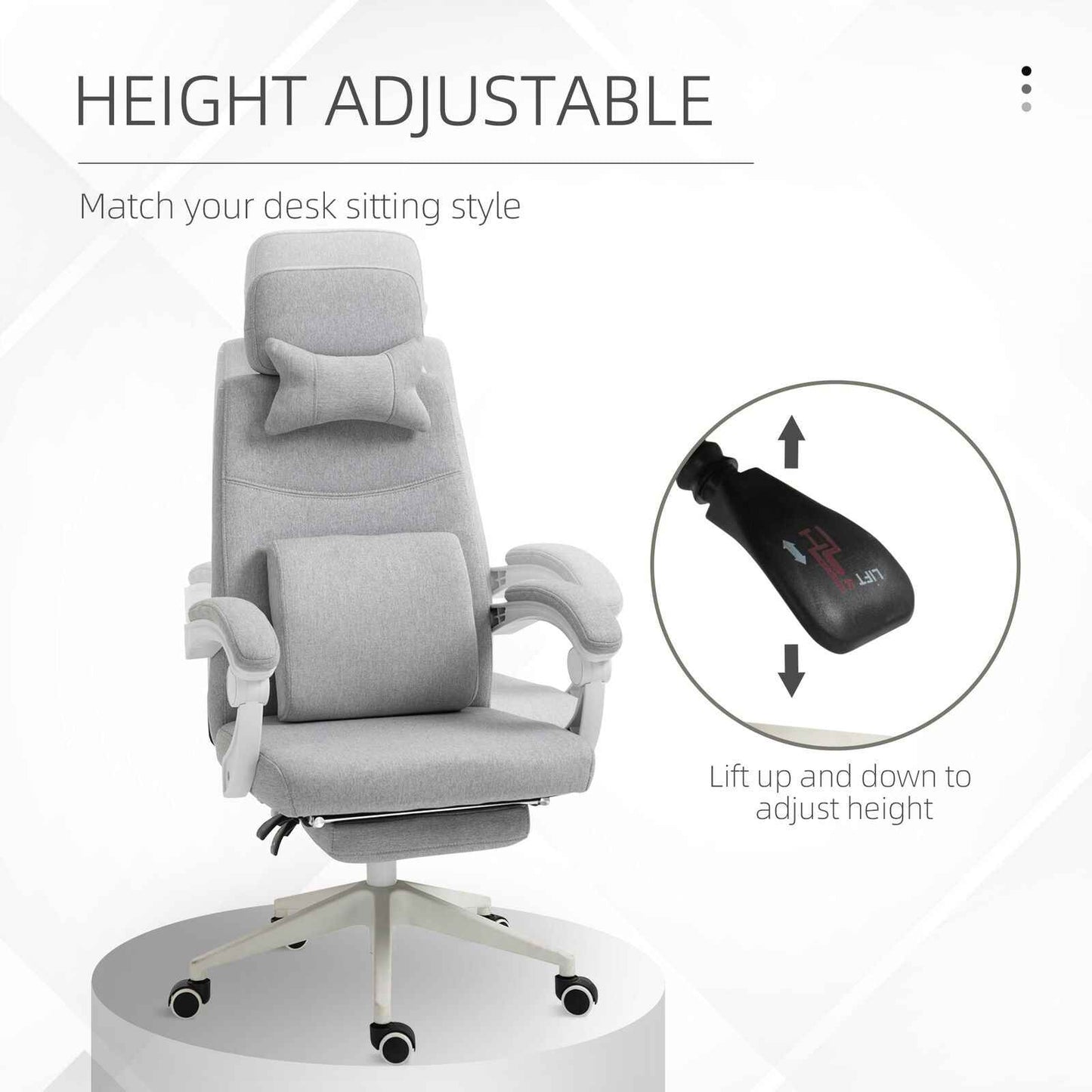 Home Office Chair Swivel Desk Chair with Adjustable Height Footrest Grey - Ergo Heights