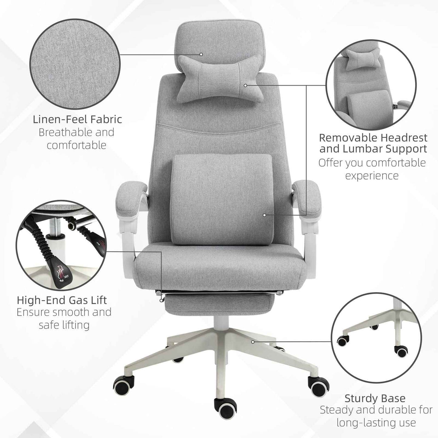 Home Office Chair Swivel Desk Chair with Adjustable Height Footrest Grey - Ergo Heights