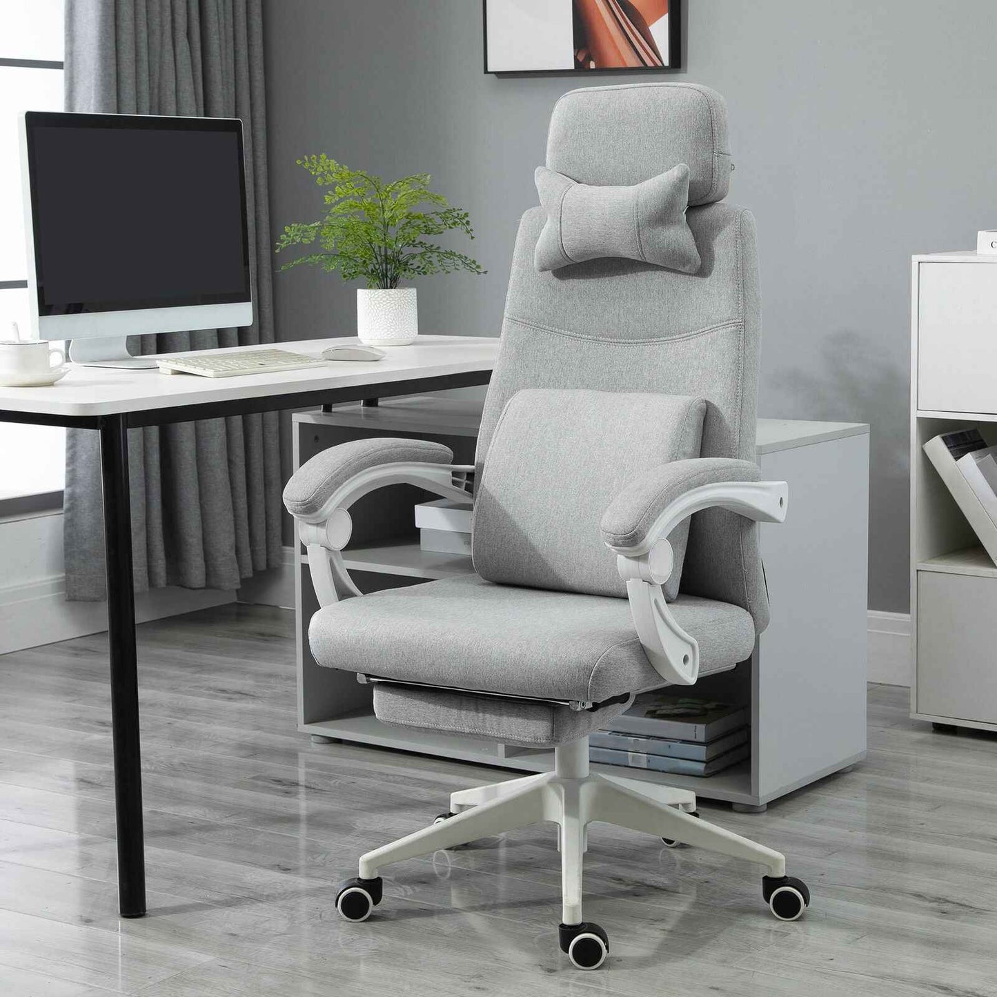 Home Office Chair Swivel Desk Chair with Adjustable Height Footrest Grey - Ergo Heights