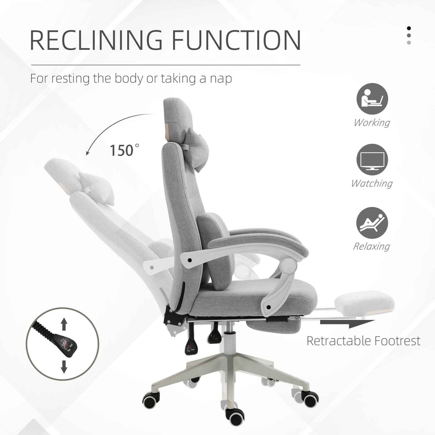 Home Office Chair Swivel Desk Chair with Adjustable Height Footrest Grey - Ergo Heights