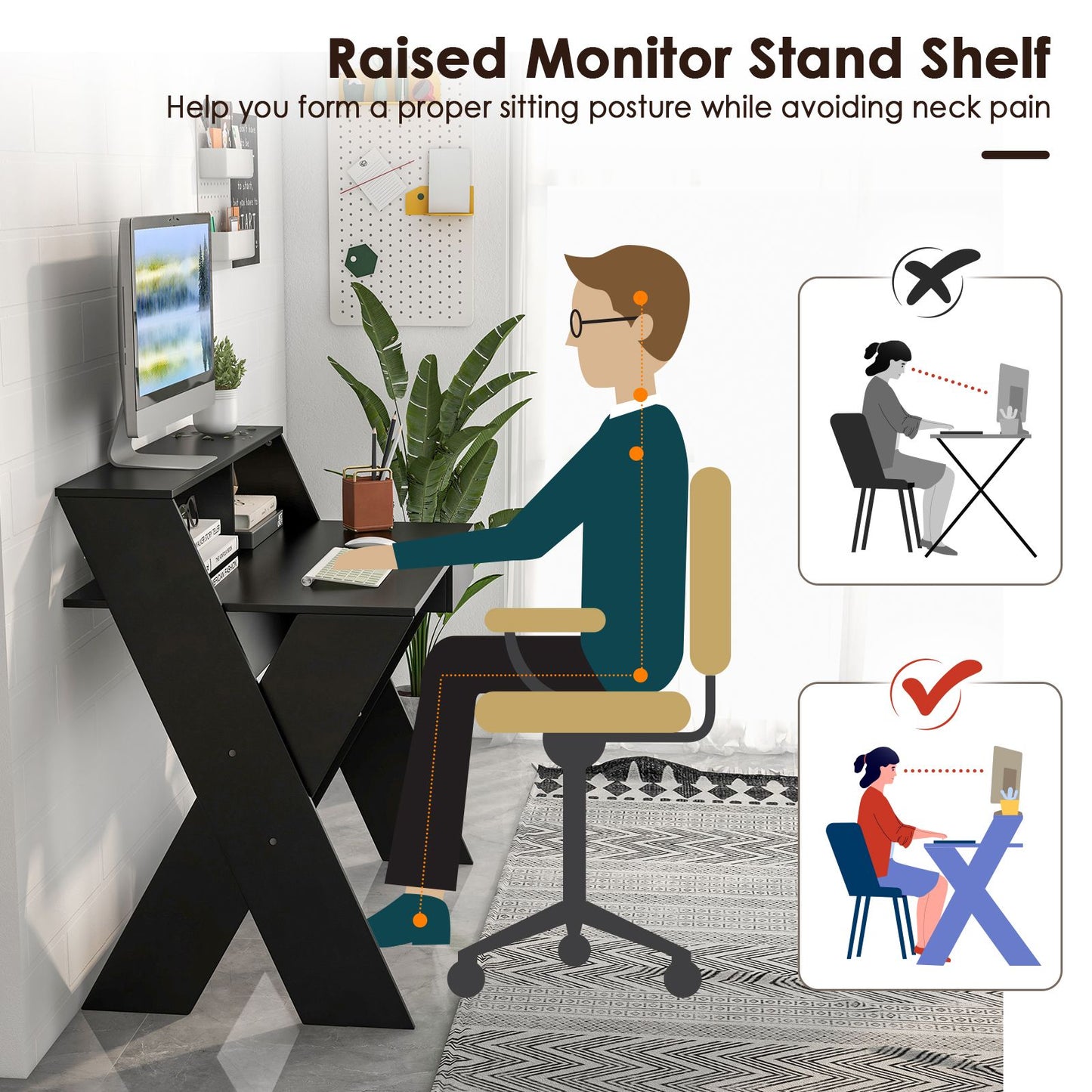 Computer Desk with Storage Drawer and Monitor Stand Riser