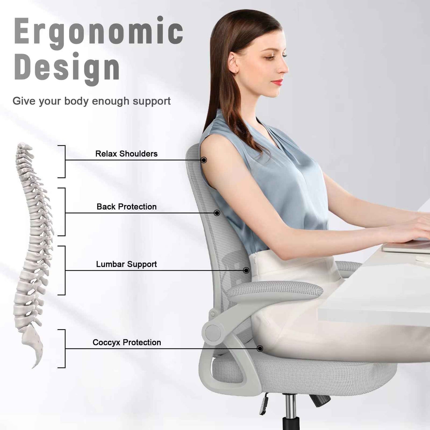 Ergo Heights Breathable Mesh Seat Computer Chair with Adjustable Armrests - Ergo Heights