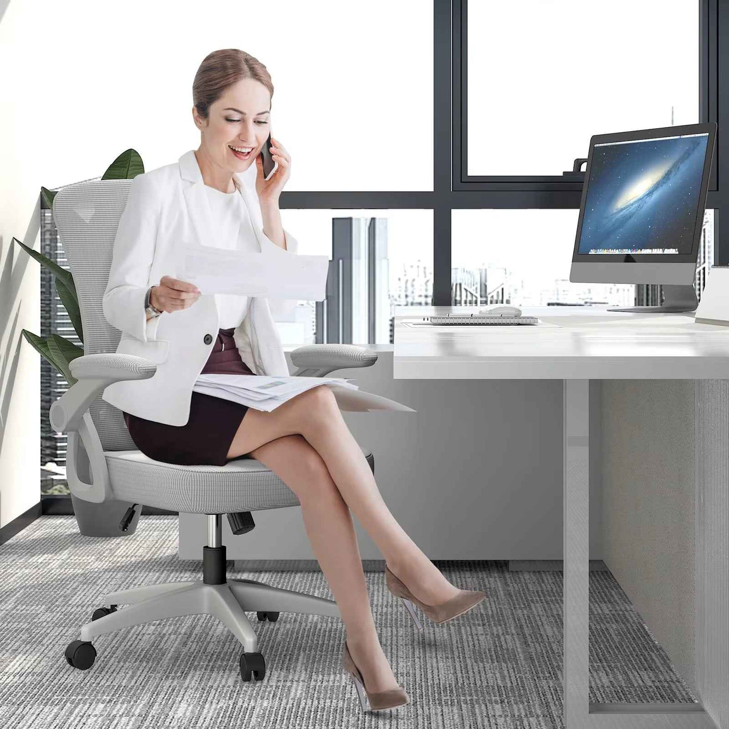 Ergo Heights Breathable Mesh Seat Computer Chair with Adjustable Armrests - Ergo Heights