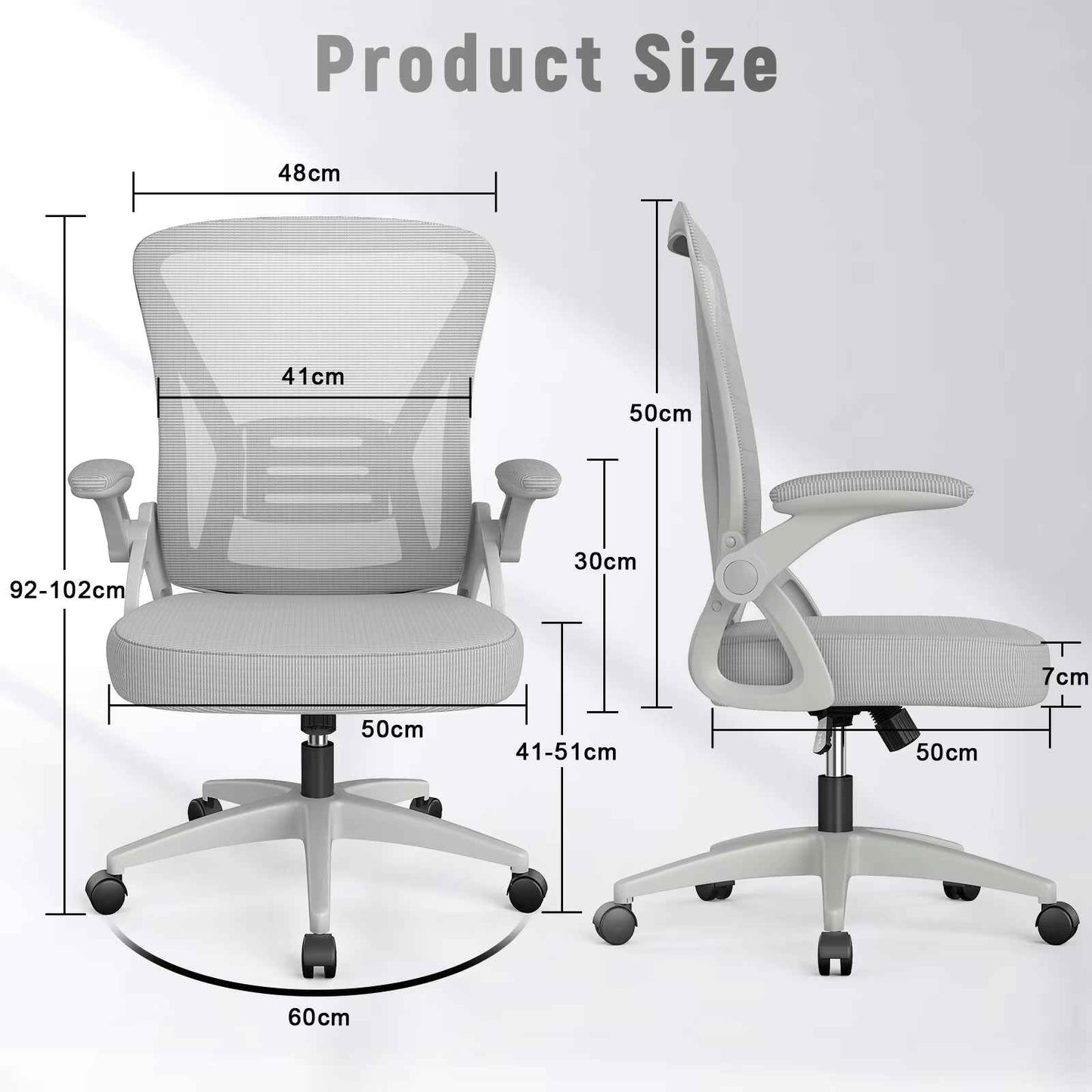 Ergo Heights Breathable Mesh Seat Computer Chair with Adjustable Armrests - Ergo Heights