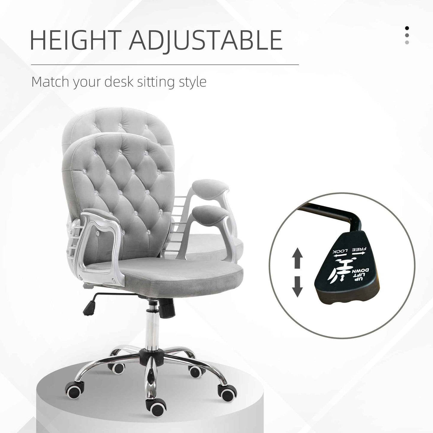 Ergo Heights Diamante Swivel Office Chair White Gold - Ergo Heights
