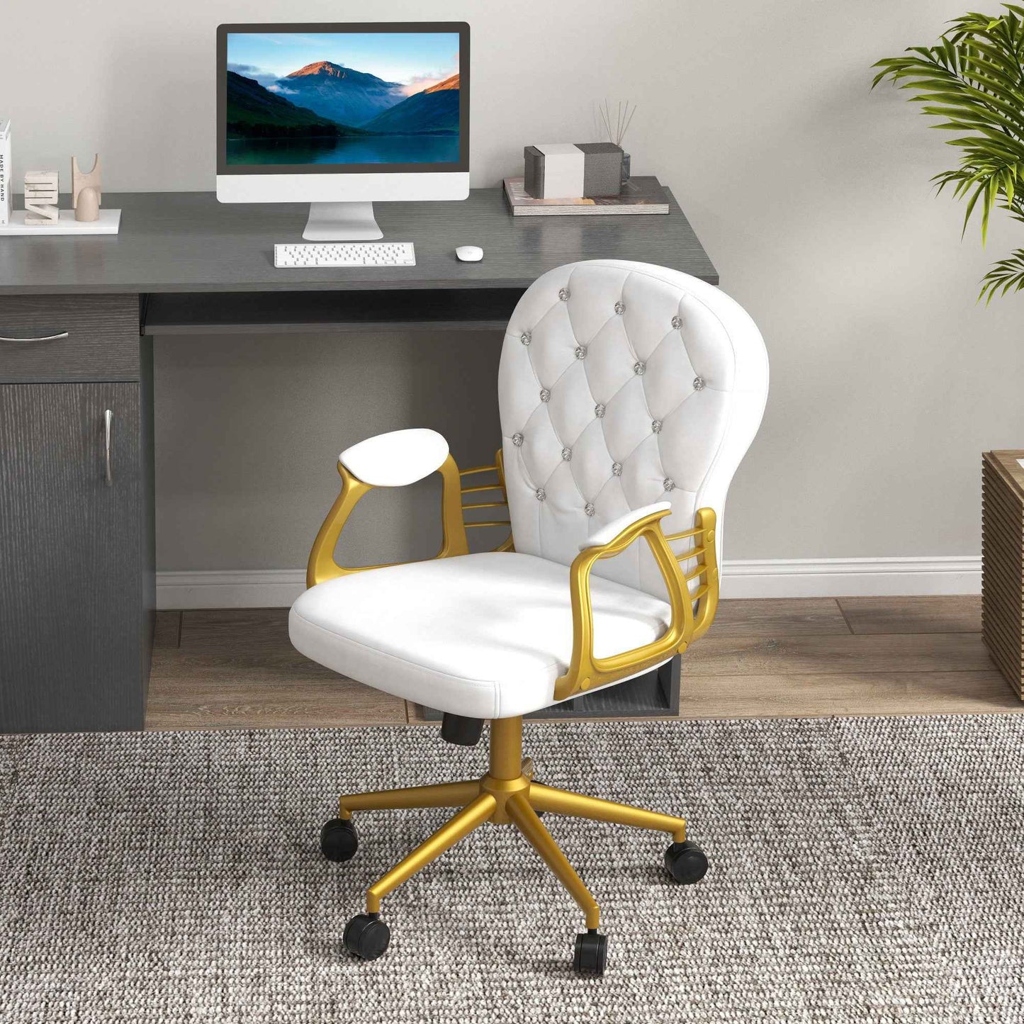 Ergo Heights Diamante Swivel Office Chair White Gold - Ergo Heights