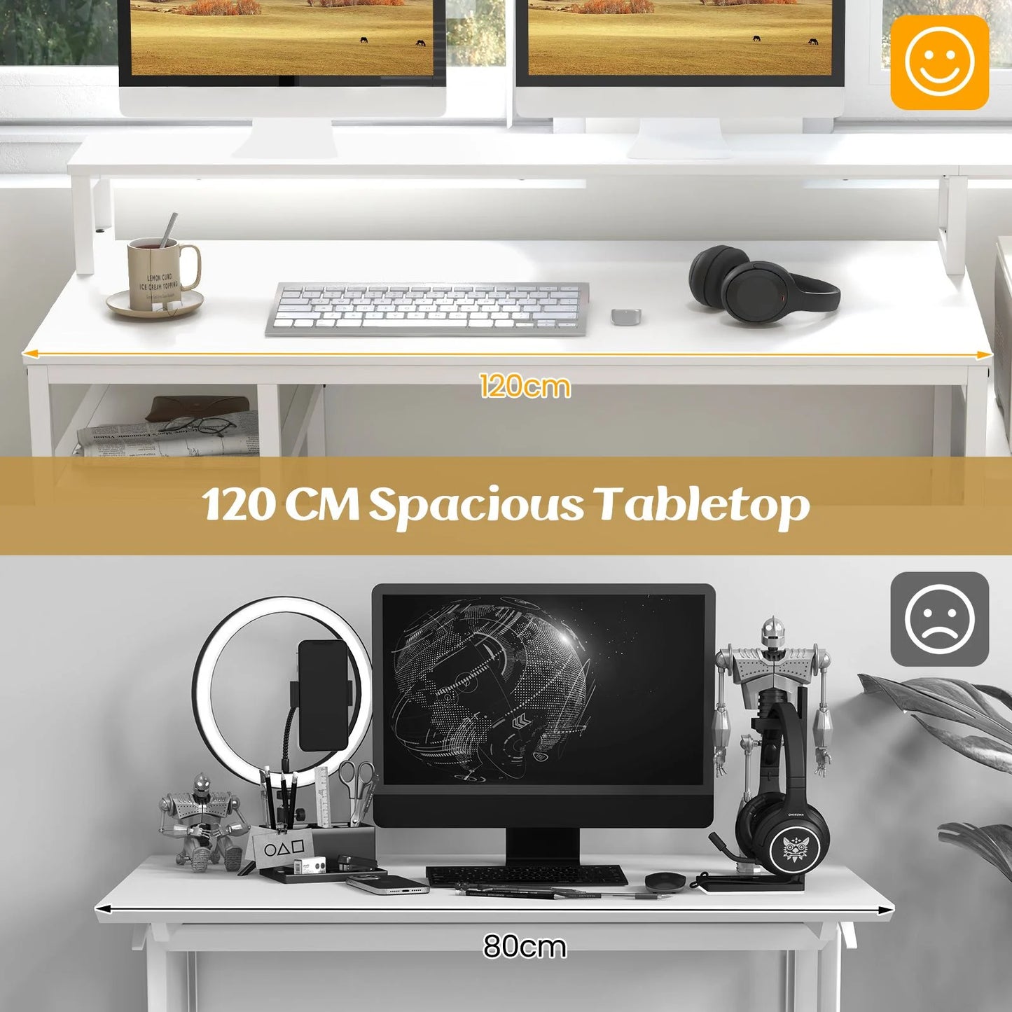 168 CM Home Office Computer Desk Modern Writing Desk with Monitor Stand