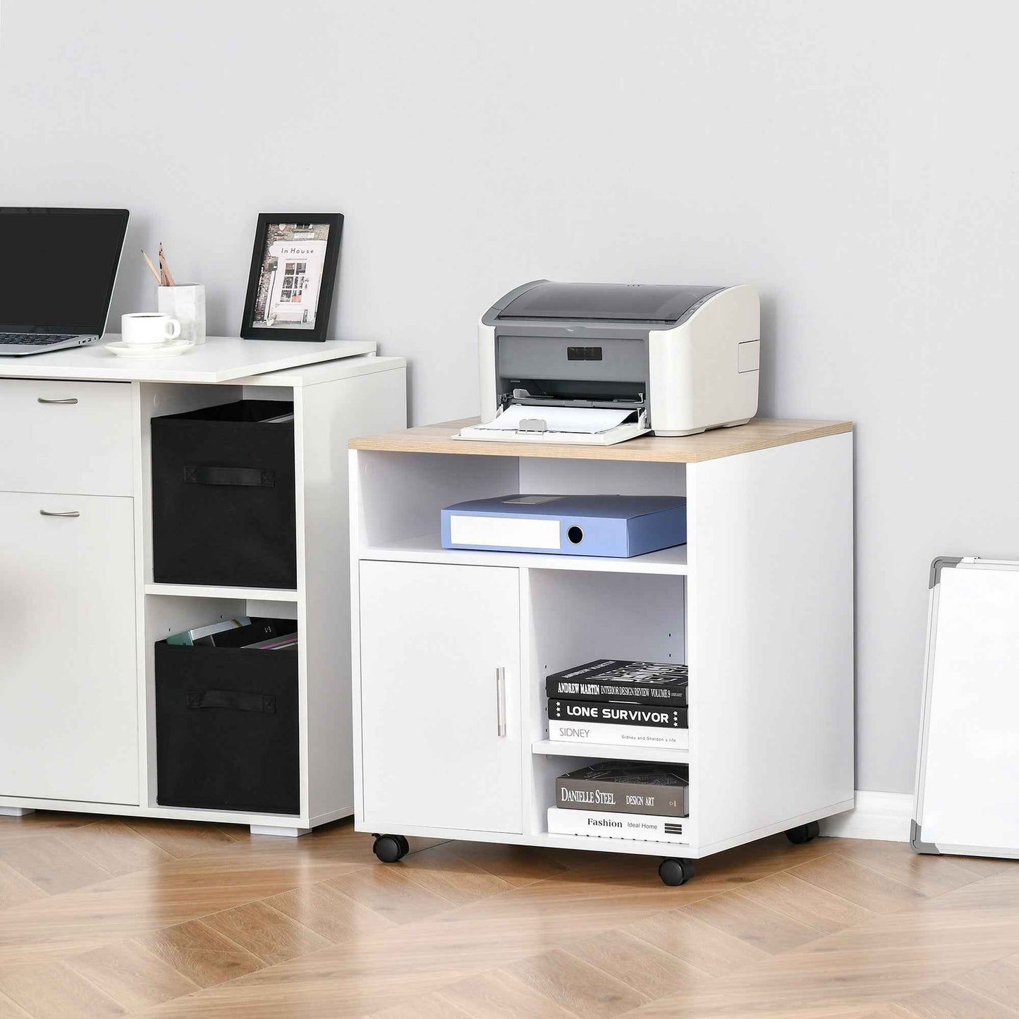 Multi-Storage Printer Unit Office Organisation 5 Compartments Wheels - Ergo Heights