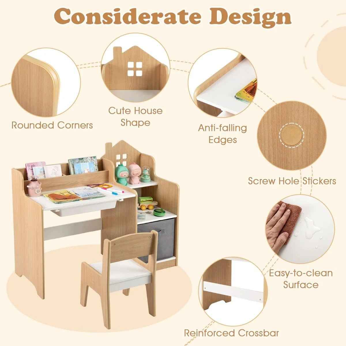 Childrens Desk and Chair Set with Storage Unit - Ergo Heights