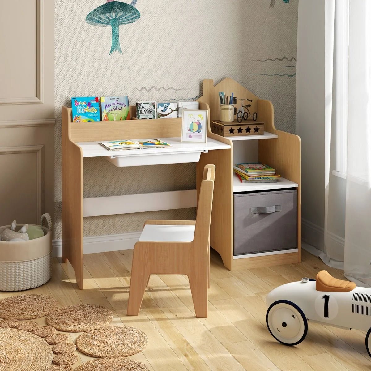 Ergo Heights Children's Desk and Chair with Storage Unit.