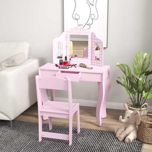Ergo Heights Children Vanity Set With Chair Pink Polka Dot.