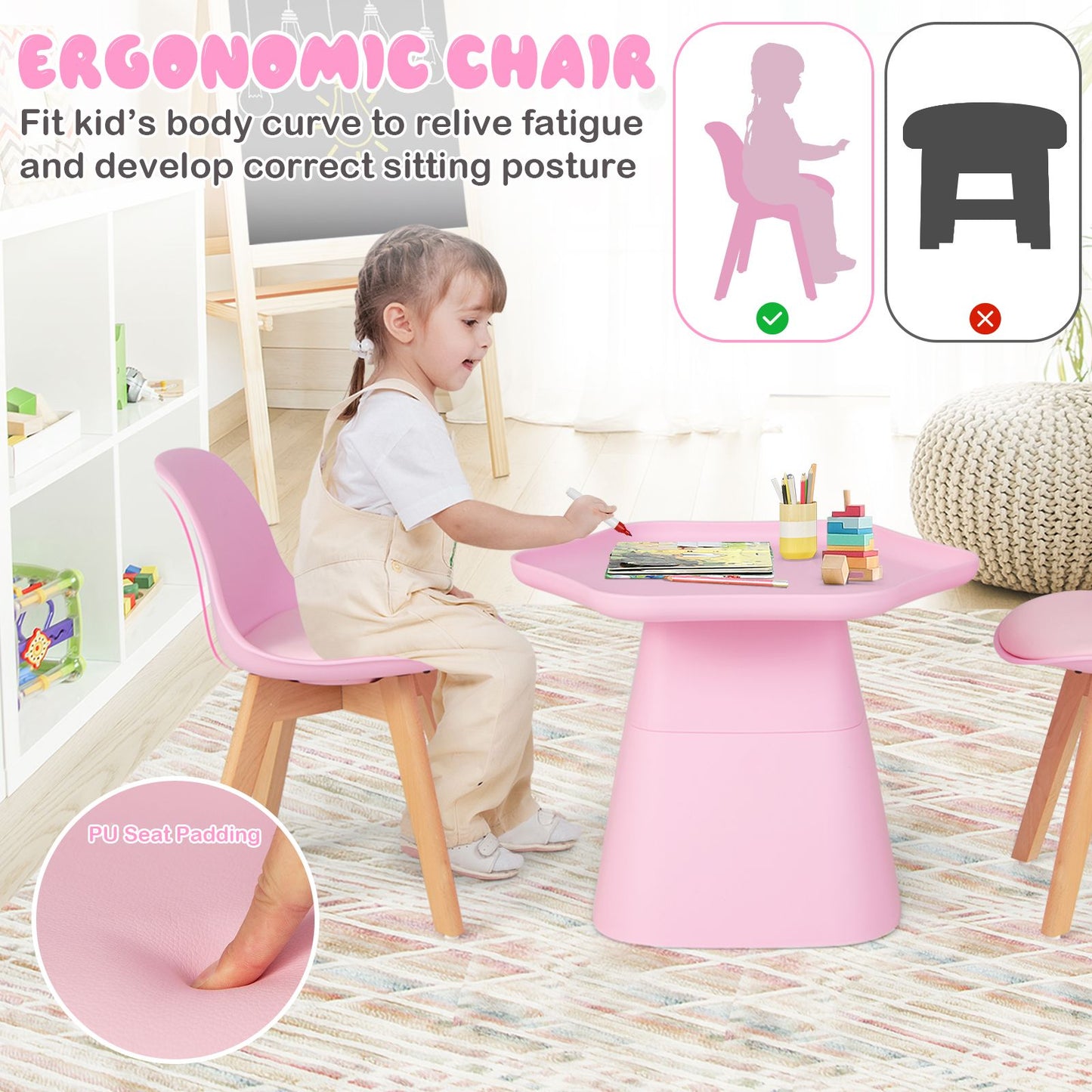 Ergo Heights Childrens Table And Chairs Set Pink Kids Desk.