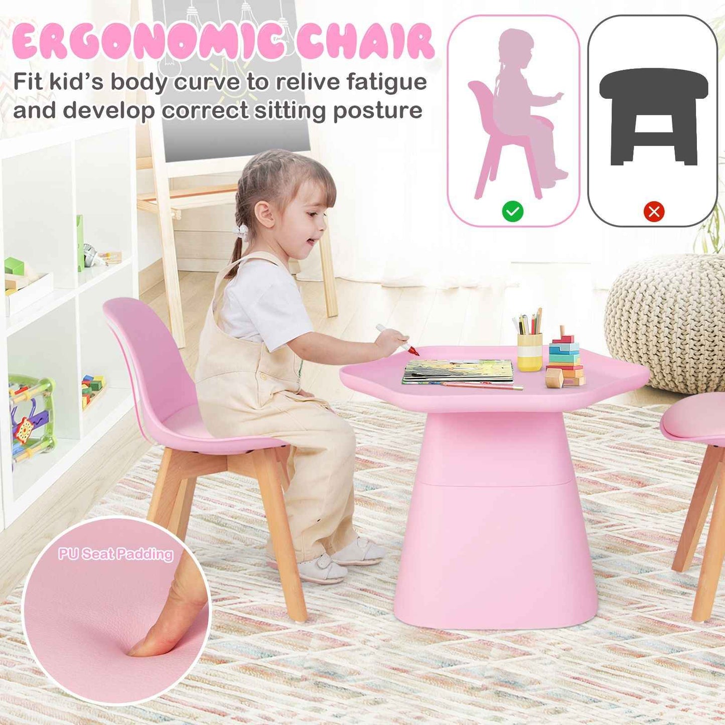 Ergo Heights Childrens Table And Chairs Set Pink Kids Desk
