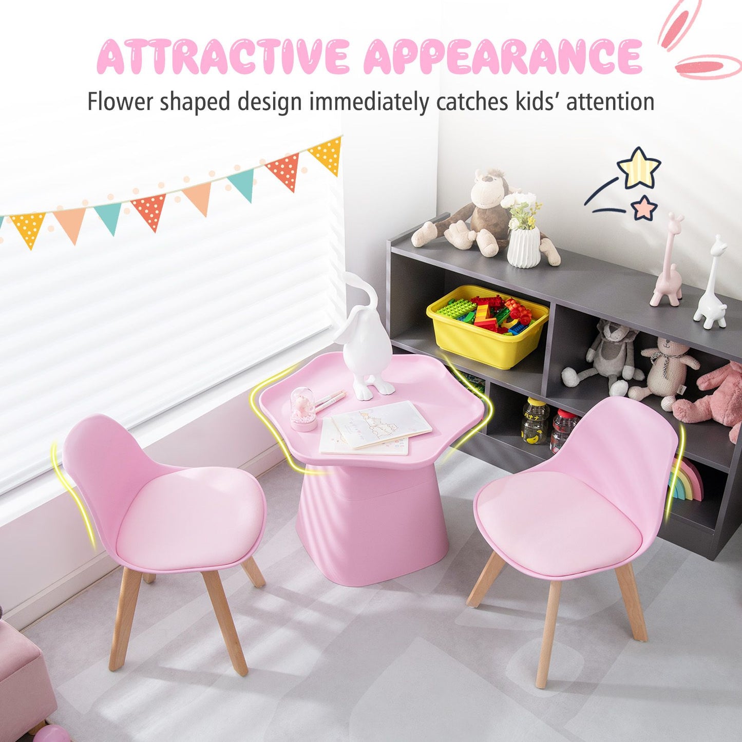 Ergo Heights Childrens Table And Chairs Set Pink Kids Desk.