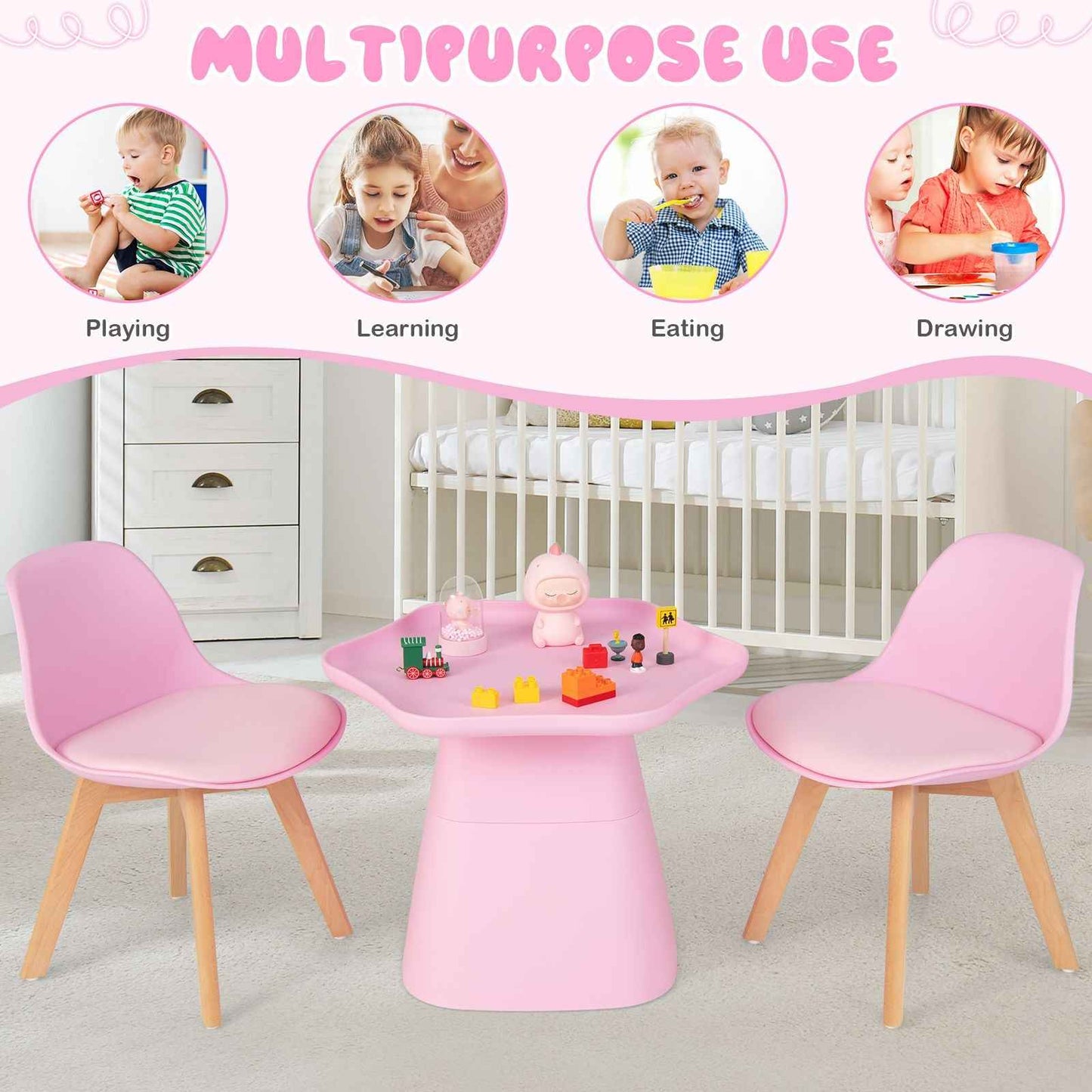Ergo Heights Childrens Table And Chairs Set Pink Kids Desk