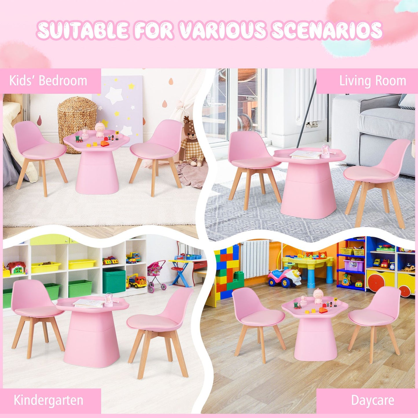 Ergo Heights Childrens Table And Chairs Set Pink Kids Desk.