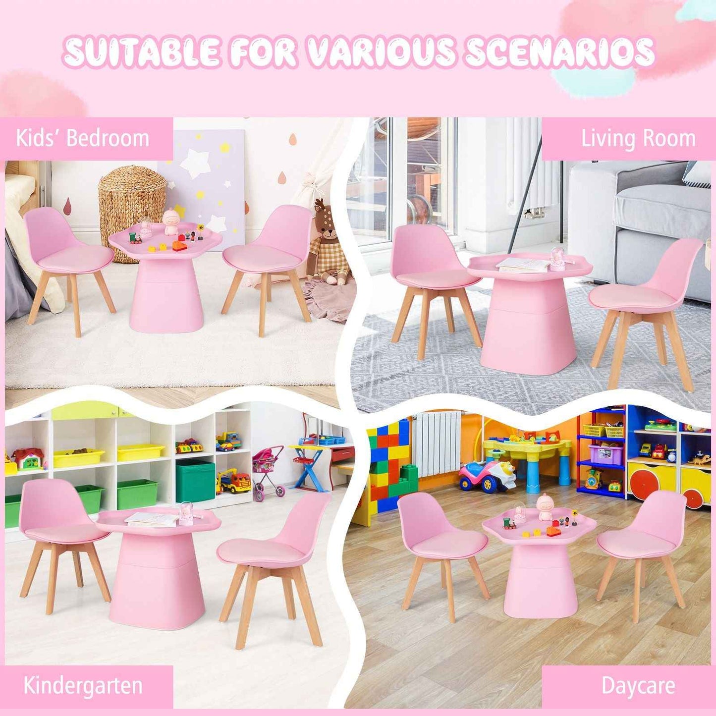 Ergo Heights Childrens Table And Chairs Set Pink Kids Desk