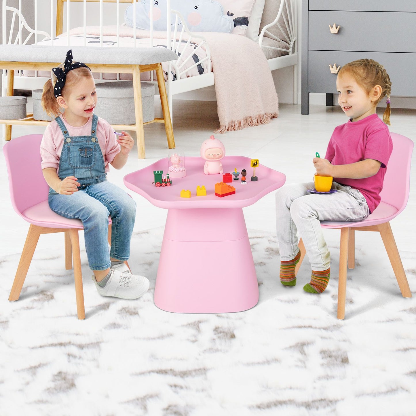 Ergo Heights Childrens Table And Chairs Set Pink Kids Desk.