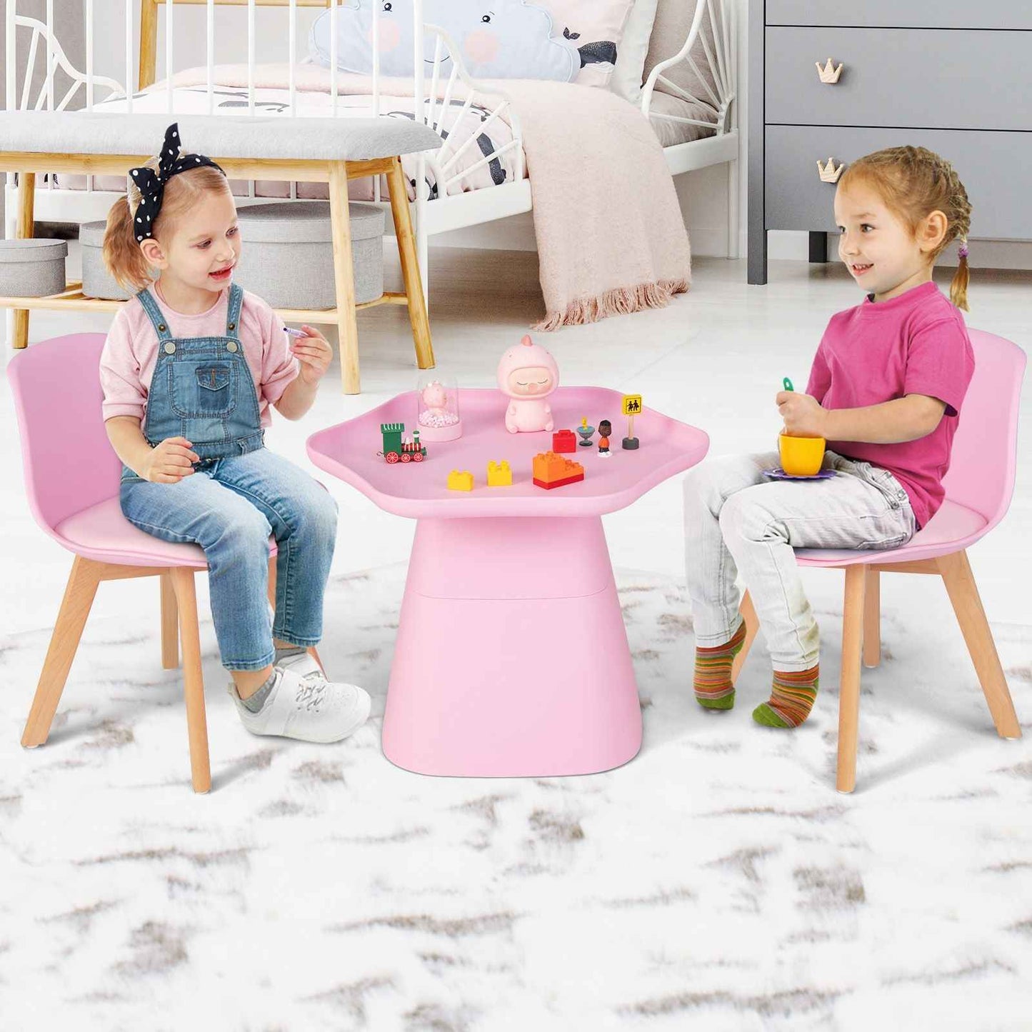Ergo Heights Childrens Table And Chairs Set Pink Kids Desk