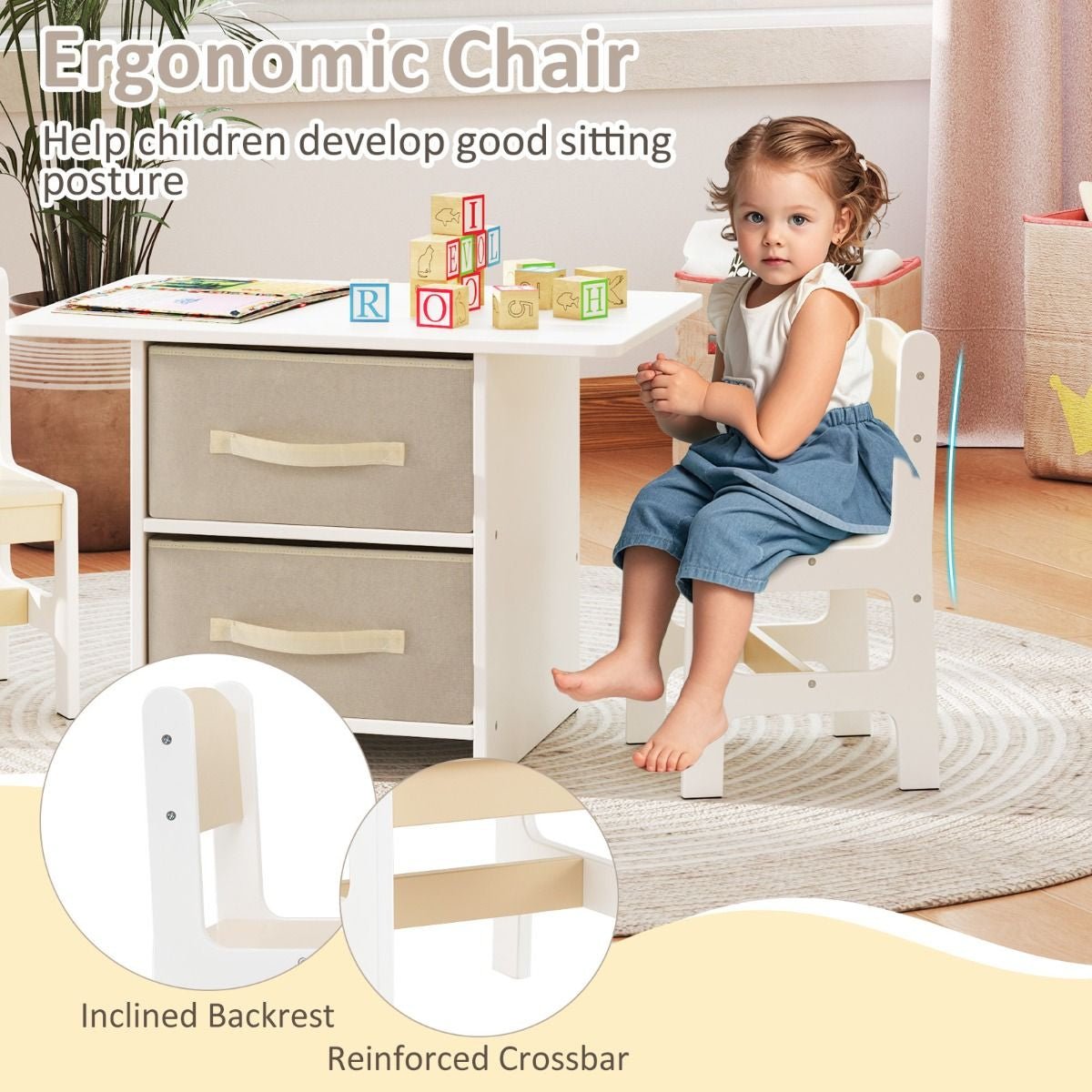 Ergo Heights Children's Wooden Table and Chairs Set.